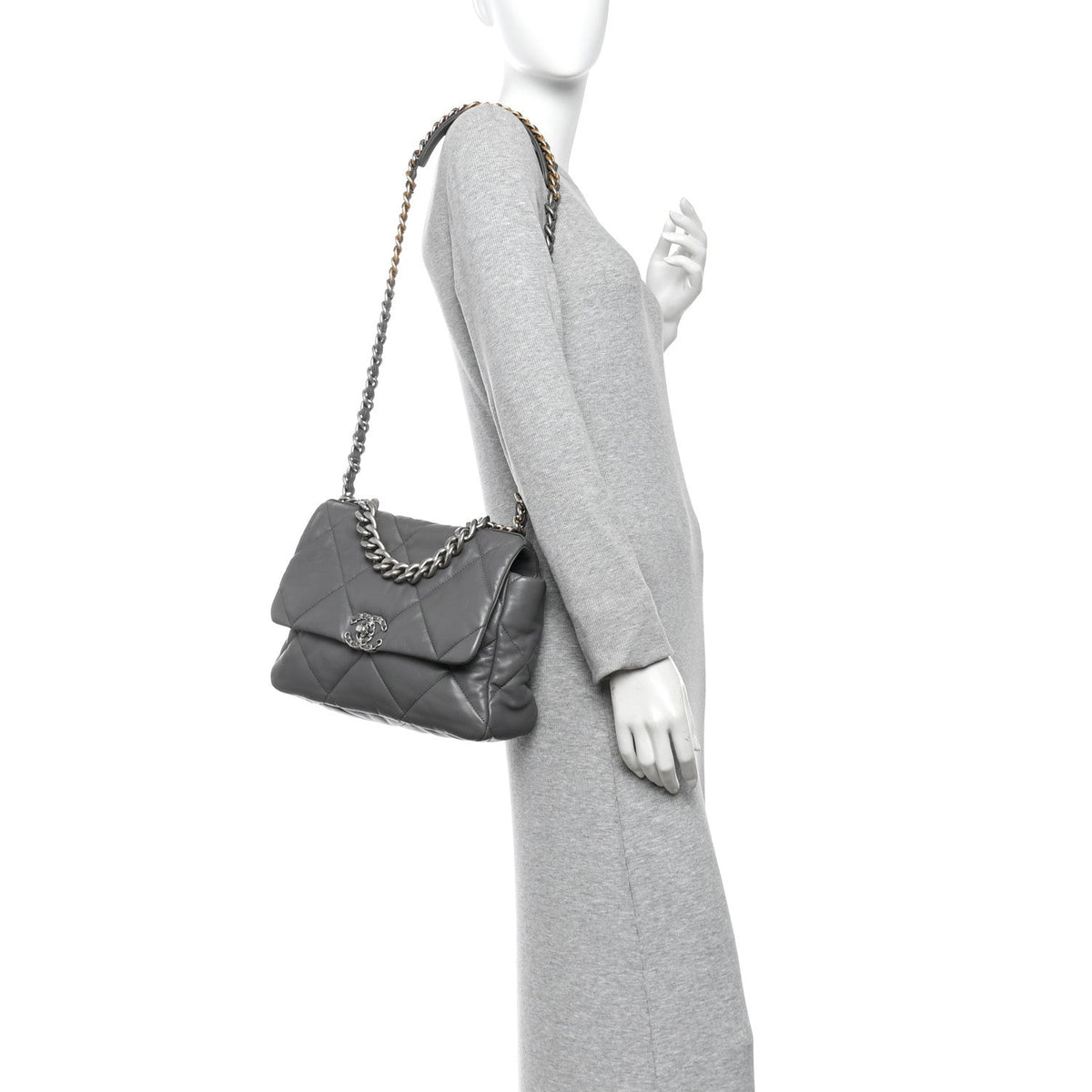 Lambskin Quilted Large Chanel 19 Flap Dark Grey