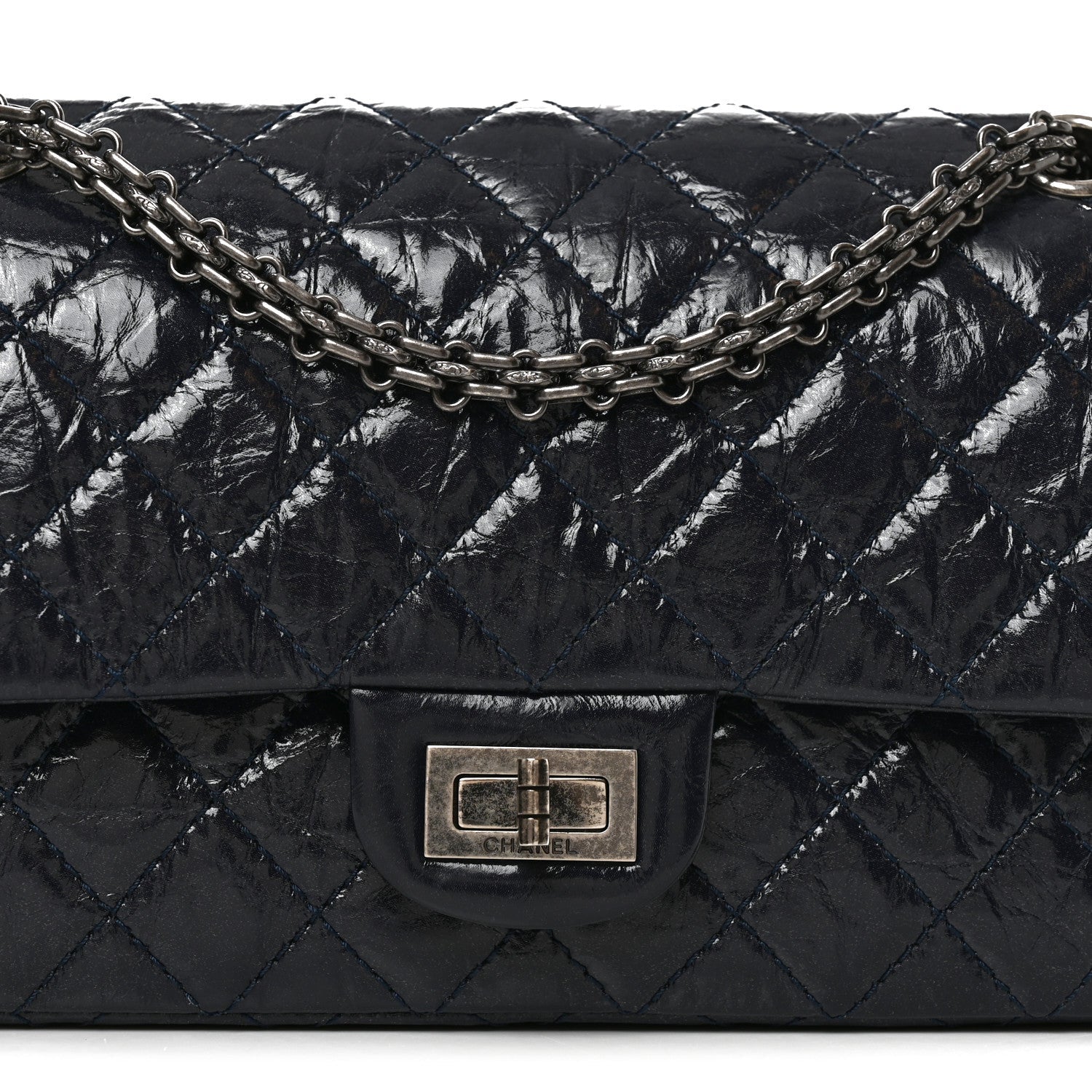 Glazed Calfskin Quilted 2.55 Reissue 225 Flap Dark Navy Blue