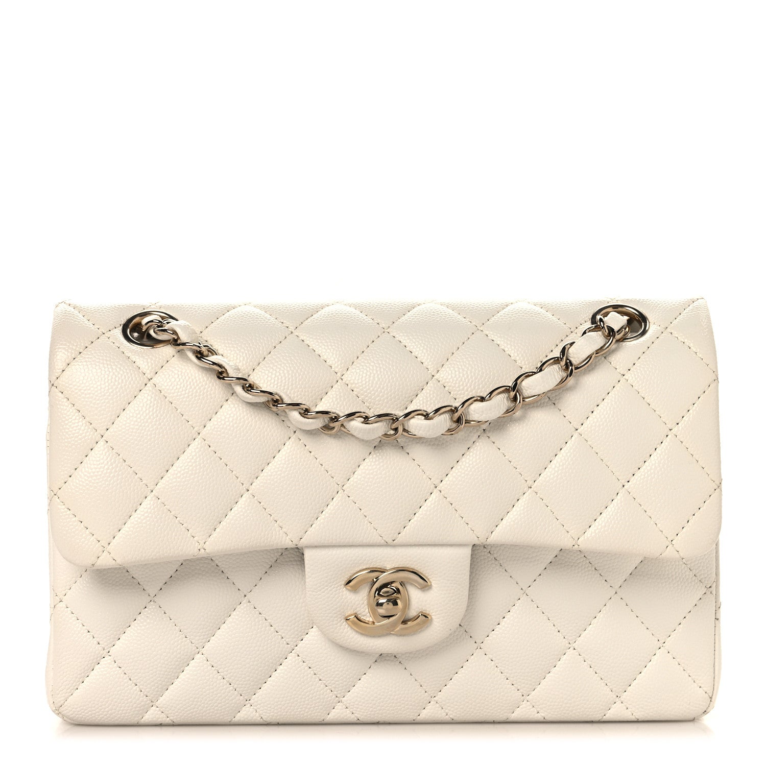 Caviar Quilted Small Double Flap White