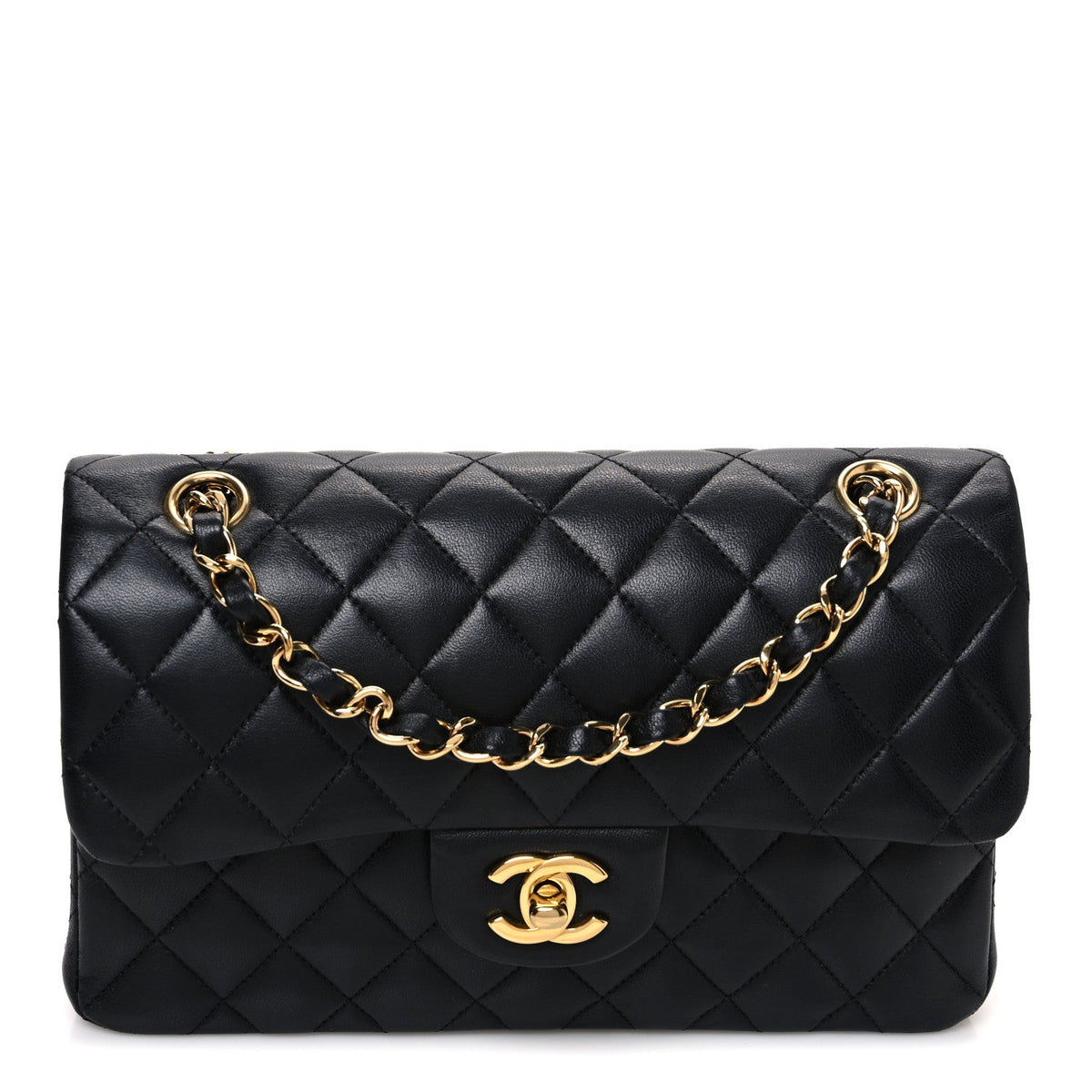 Lambskin Quilted Small Double Flap Black