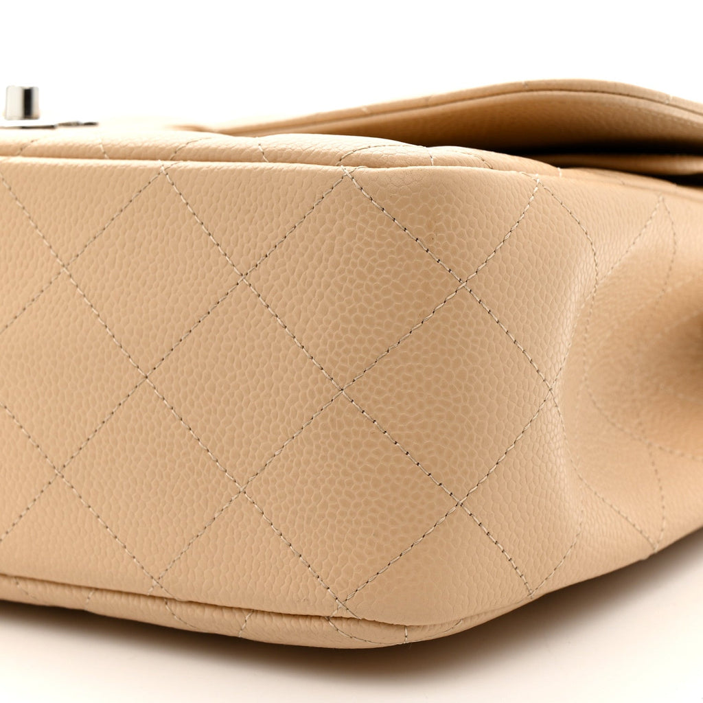 Caviar Quilted Jumbo Double Flap Light Beige