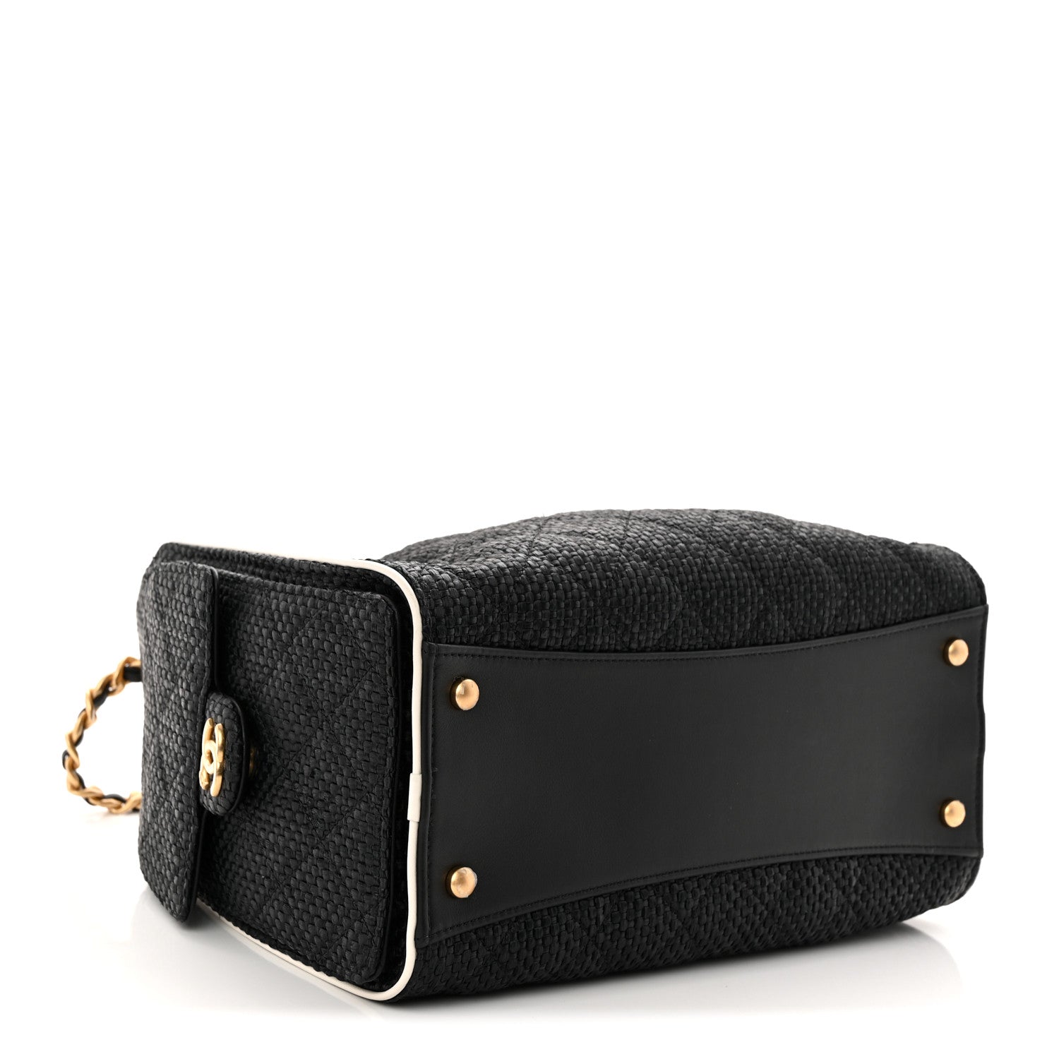 Braided Raffia Calfskin Small Chanel 25 Handbag Black White
