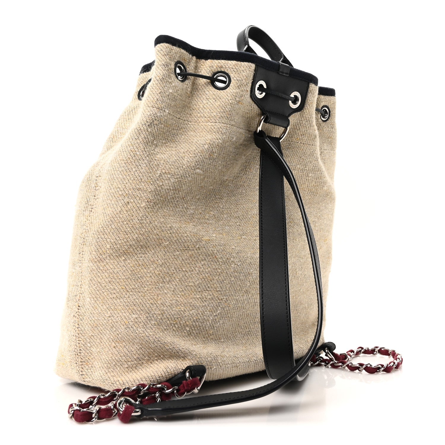 Striped Canvas Large Deauville Backpack Beige