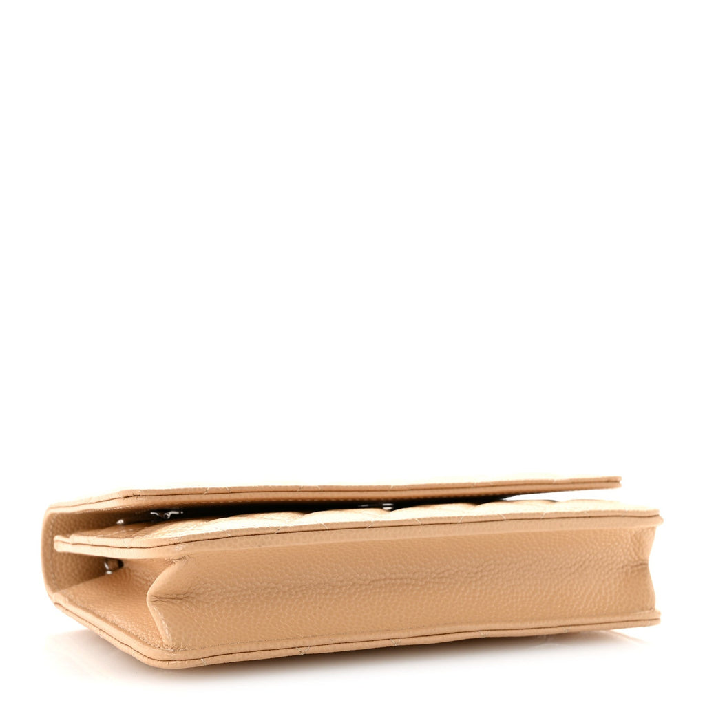 Caviar Quilted Wallet on Chain WOC Beige
