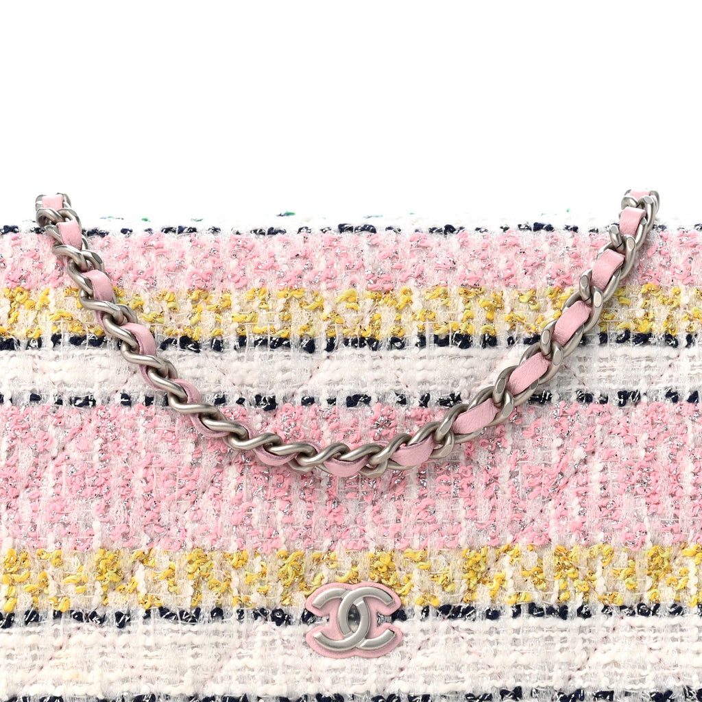 Metallic Tweed Quilted Wallet On Chain WOC White Multicolor