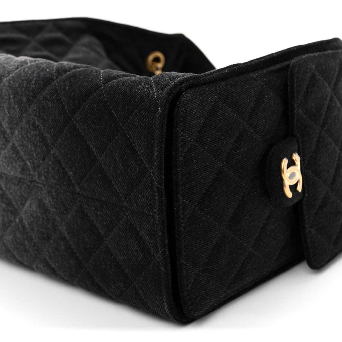 Washed Denim Quilted Medium Chanel 25 Handbag Black