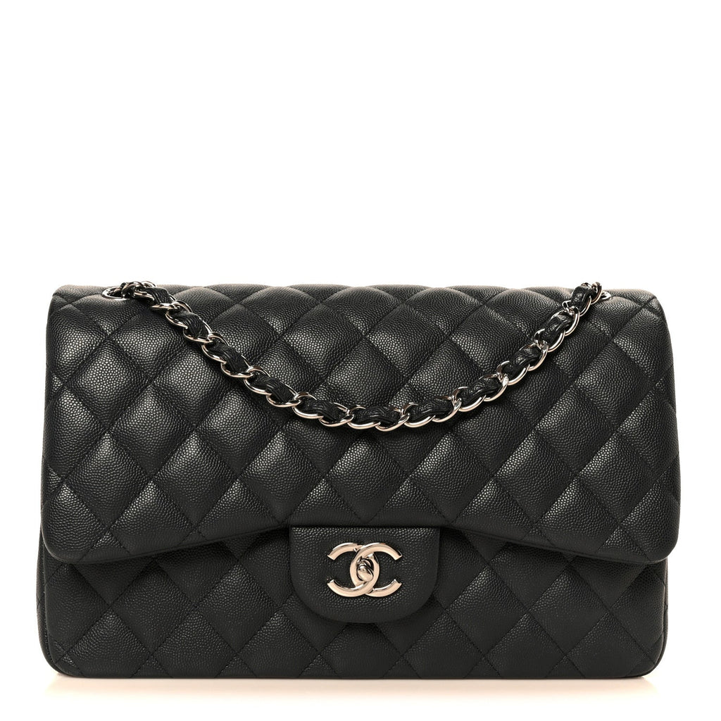 Caviar Quilted Jumbo Double Flap Navy Blue