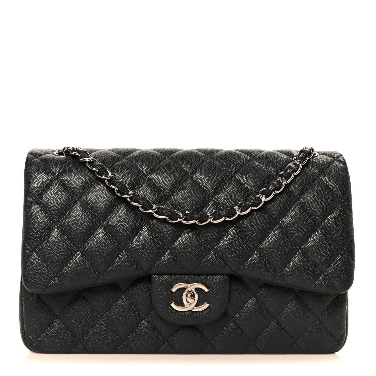 Caviar Quilted Jumbo Double Flap Navy Blue