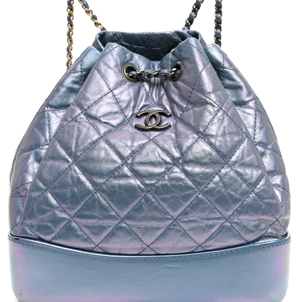 Iridescent Lambskin Calfskin Quilted Gabrielle Backpack Light Purple