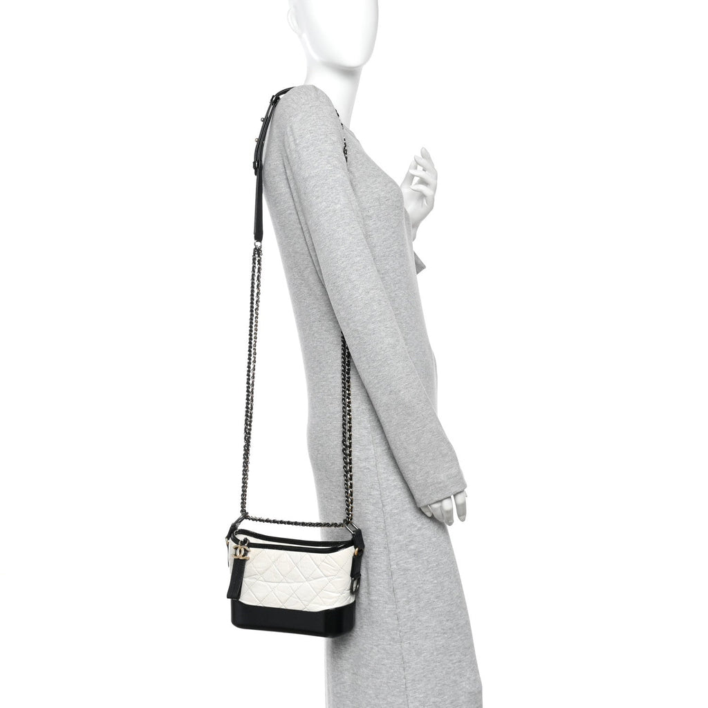 Aged Calfskin Quilted Small Gabrielle Hobo Black White