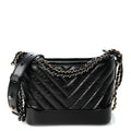Aged Calfskin Chevron Quilted Small Gabrielle Hobo Black