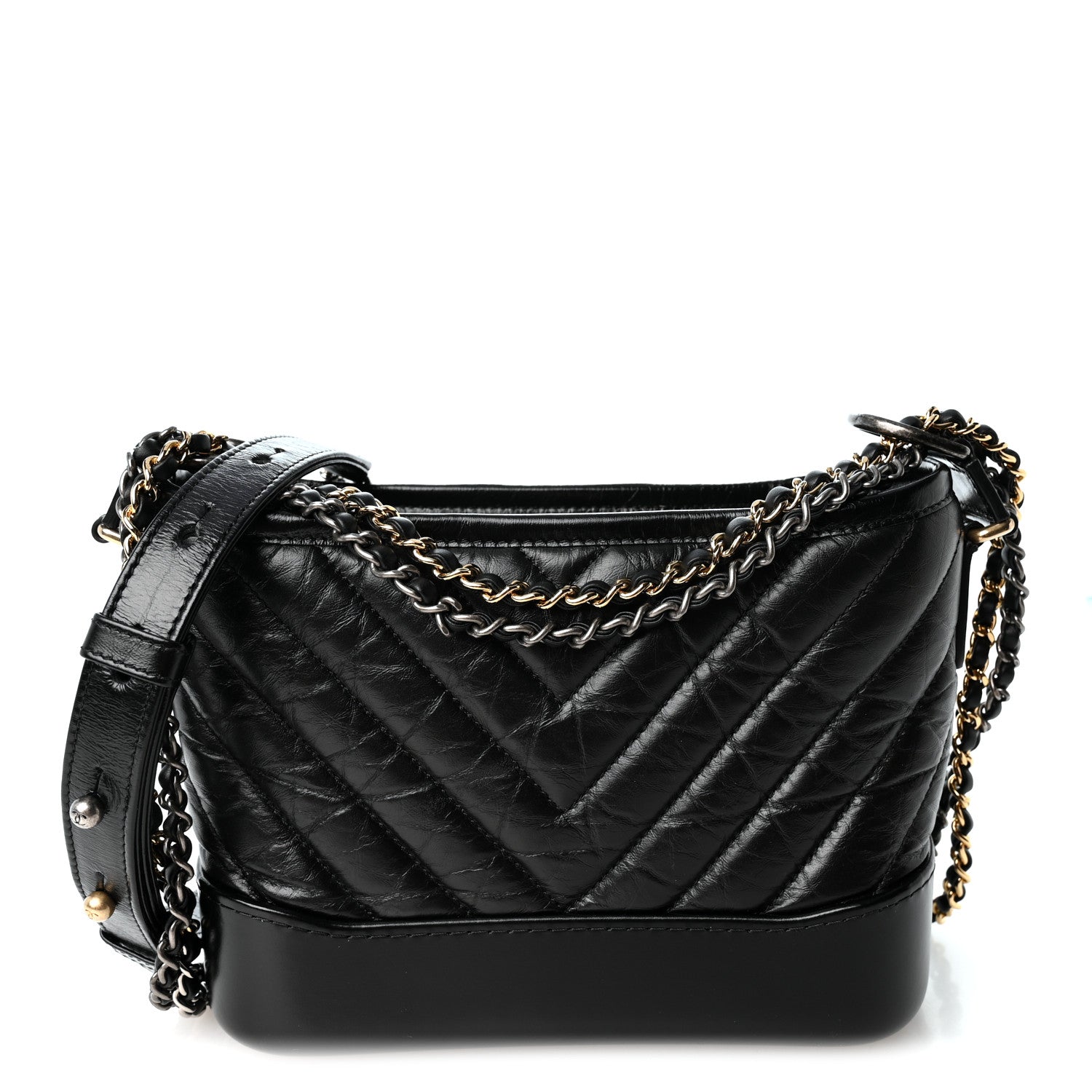 Aged Calfskin Chevron Quilted Small Gabrielle Hobo Black