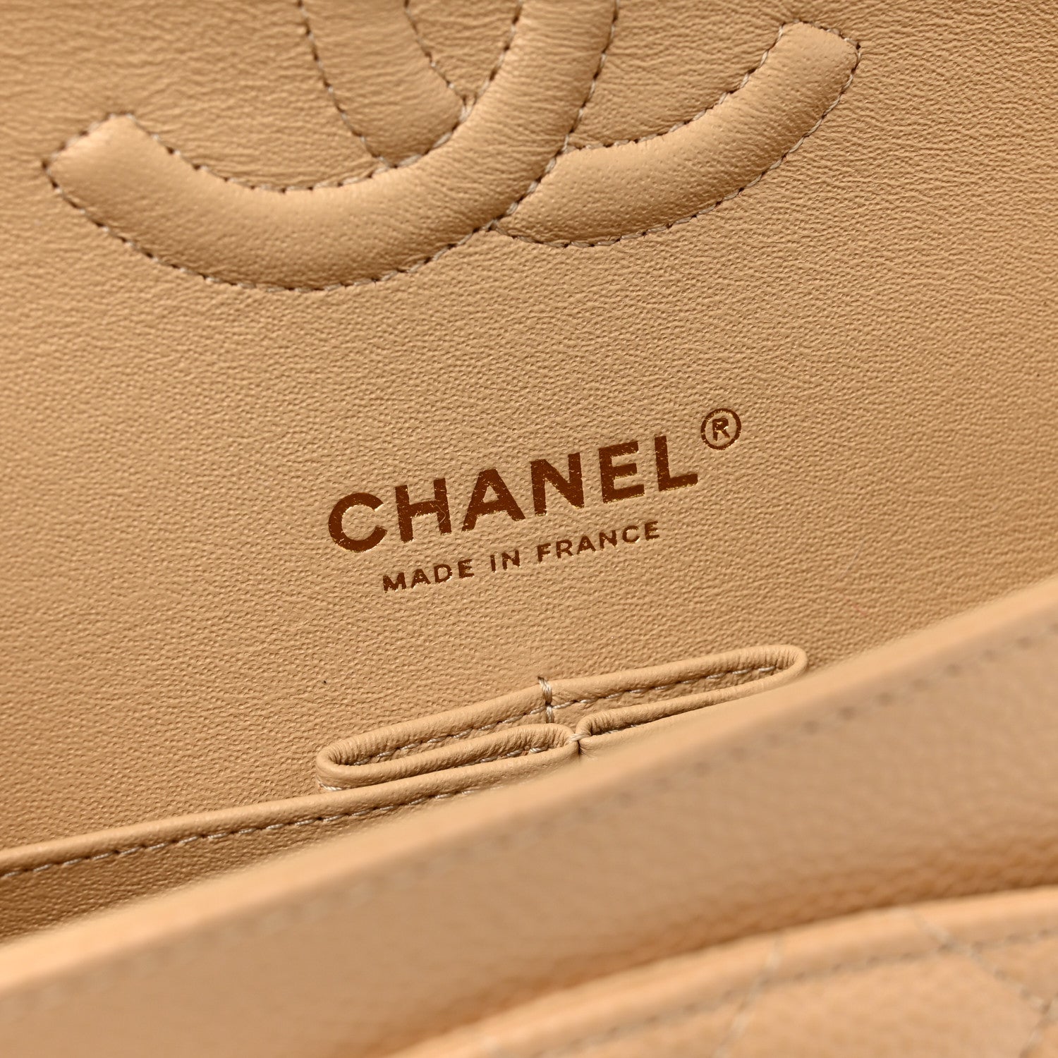 Caviar Quilted Medium Double Flap Beige