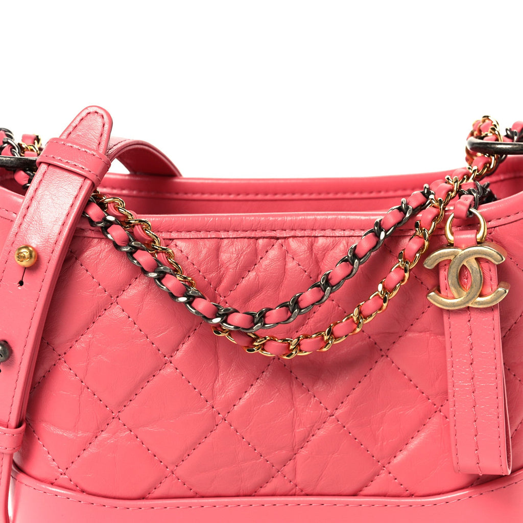 Aged Calfskin Quilted Small Gabrielle Hobo Pink