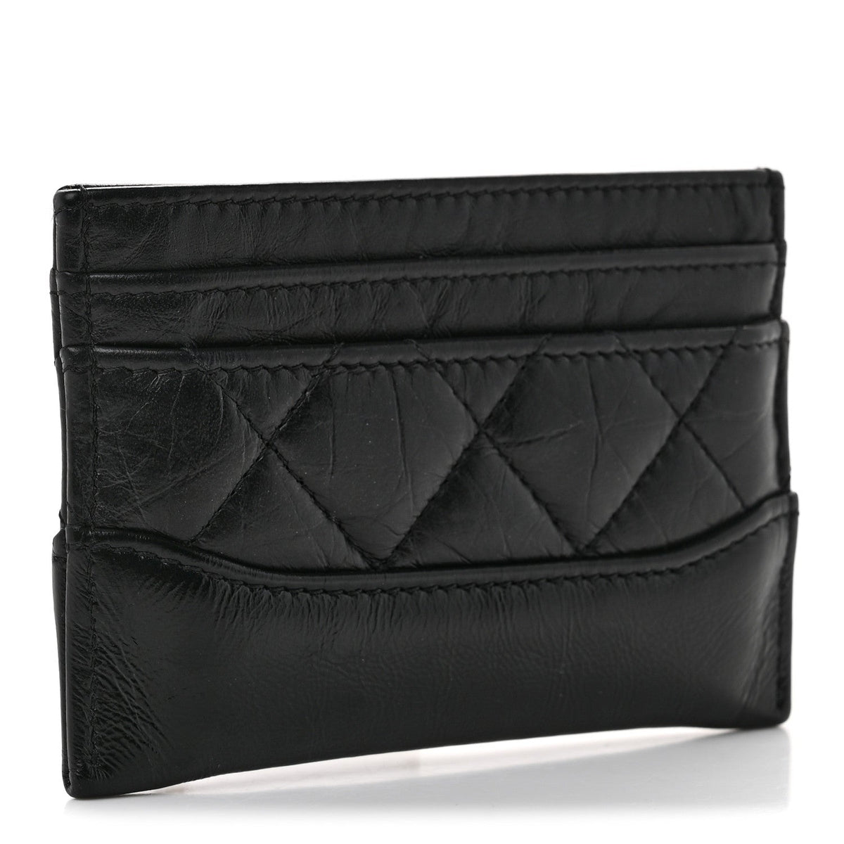Aged Calfskin Quilted Gabrielle Card Holder Black