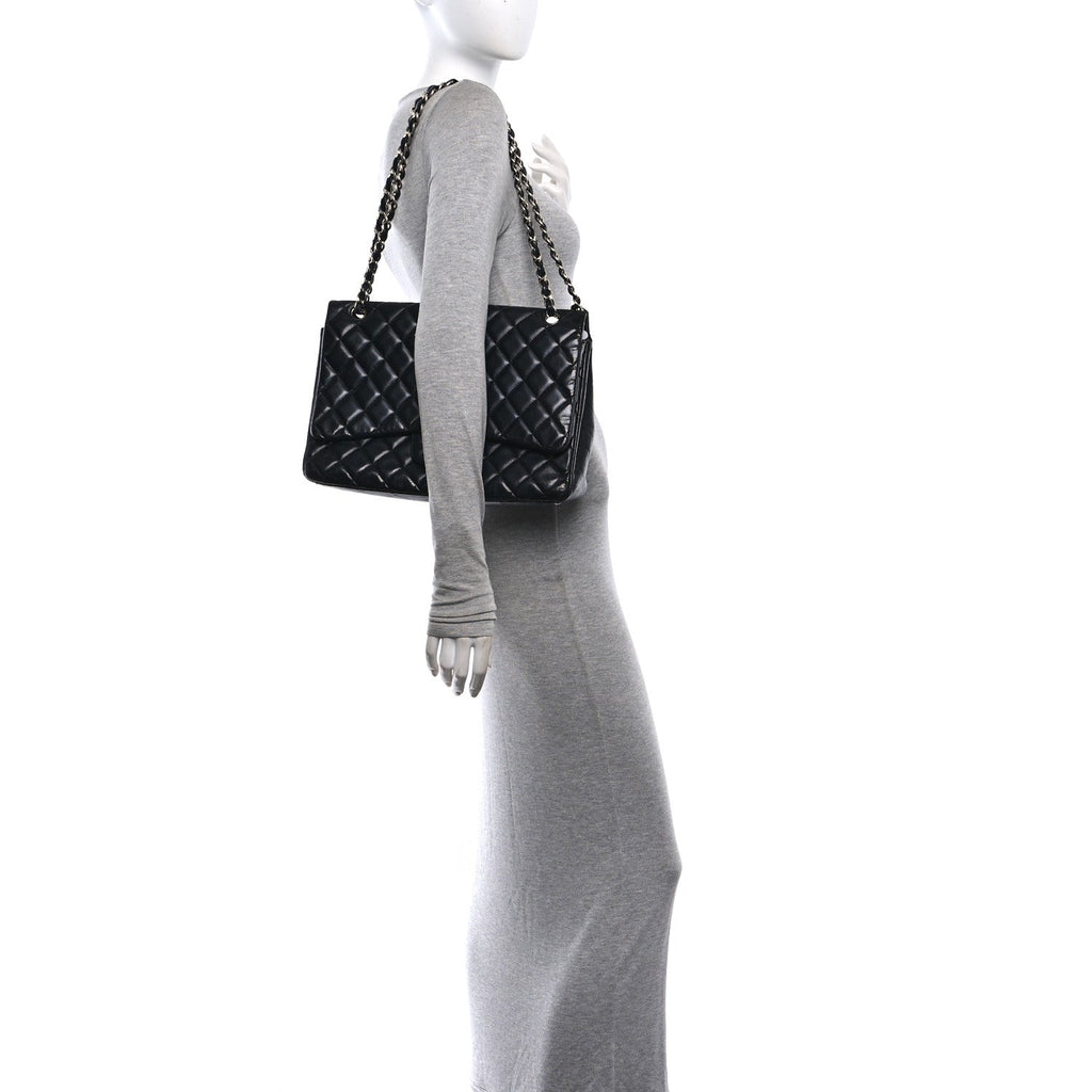 Lambskin Quilted Maxi Double Flap Black