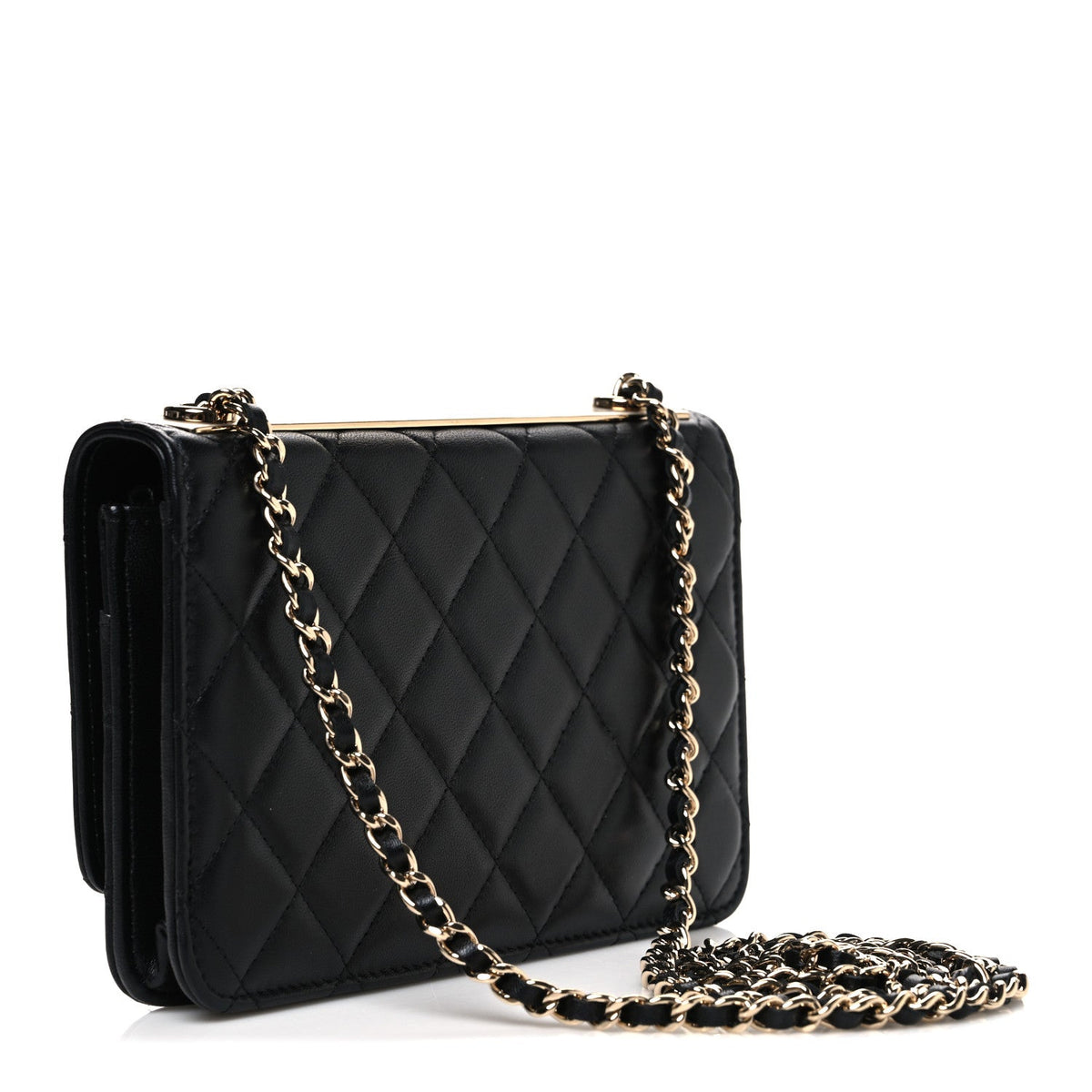 Lambskin Quilted Trendy CC Wallet On Chain WOC Black