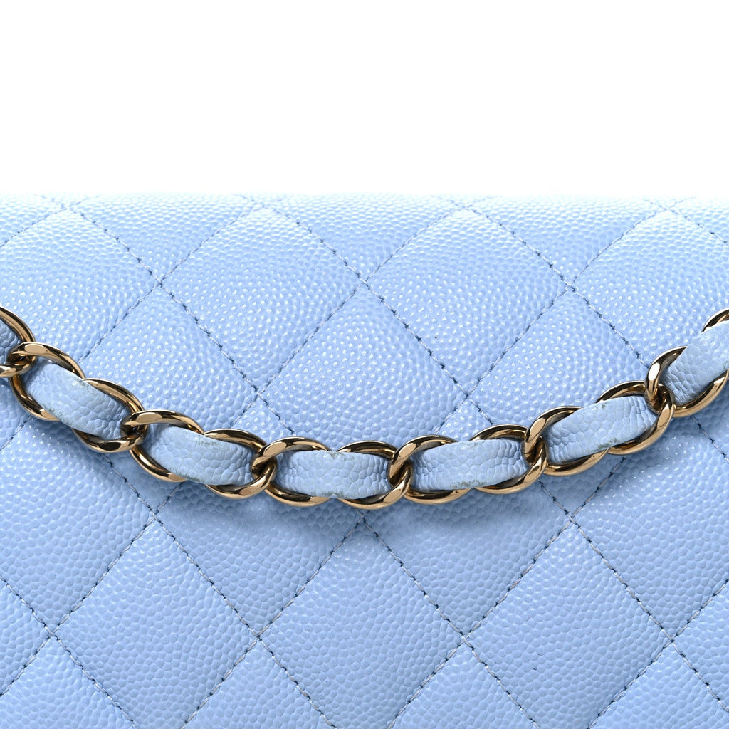 Caviar Quilted Small Double Flap Light Blue
