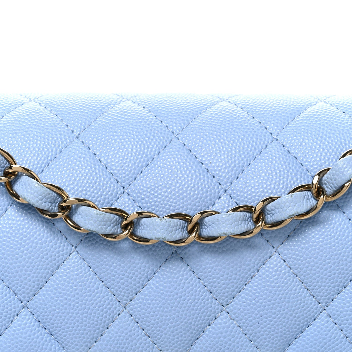 Caviar Quilted Small Double Flap Light Blue