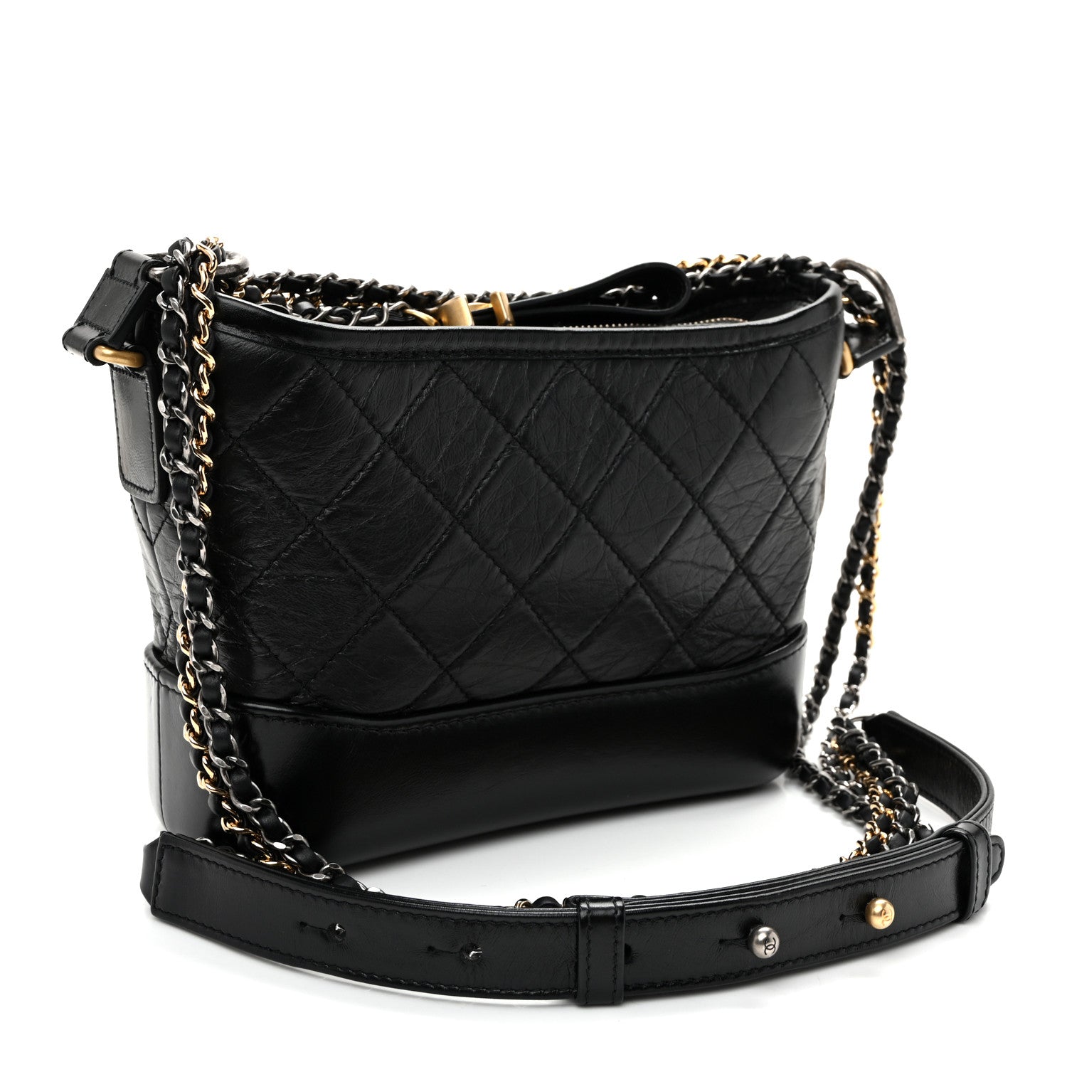 Aged Calfskin Quilted Small Gabrielle Hobo Black