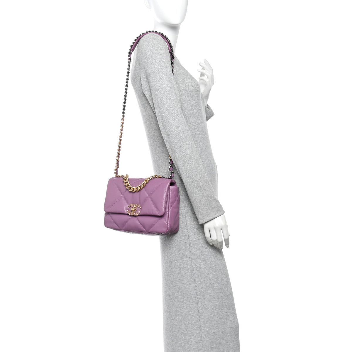 Goatskin Quilted Medium Chanel 19 Flap Violet Purple
