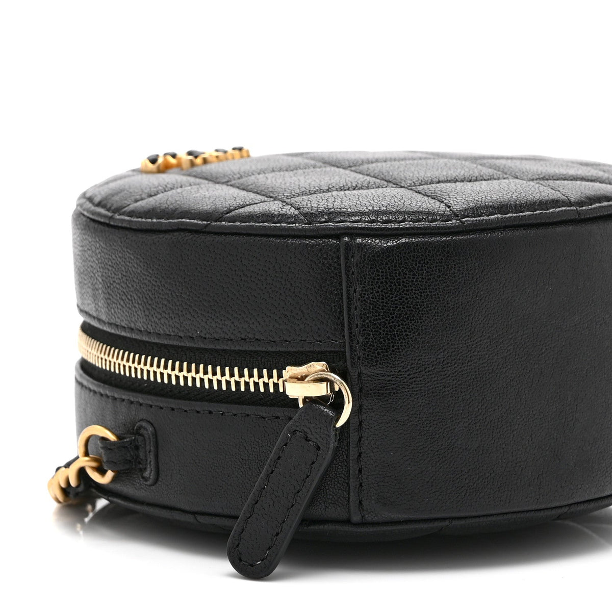 Goatskin Quilted Chanel 19 Round Clutch With Chain Black Black