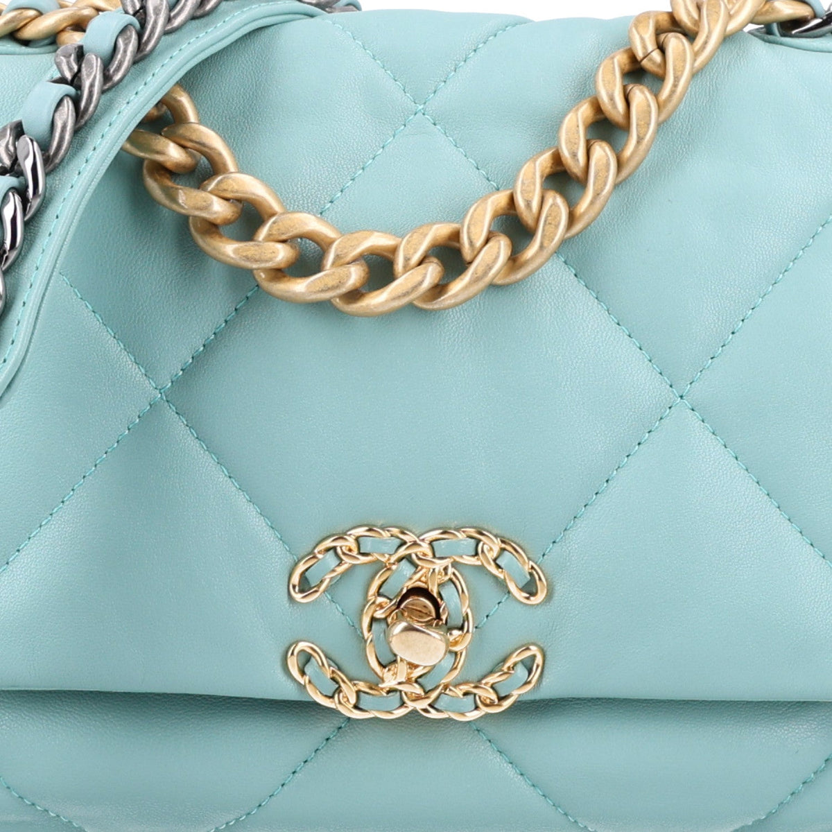 Goatskin Quilted Medium Chanel 19 Flap Light Blue