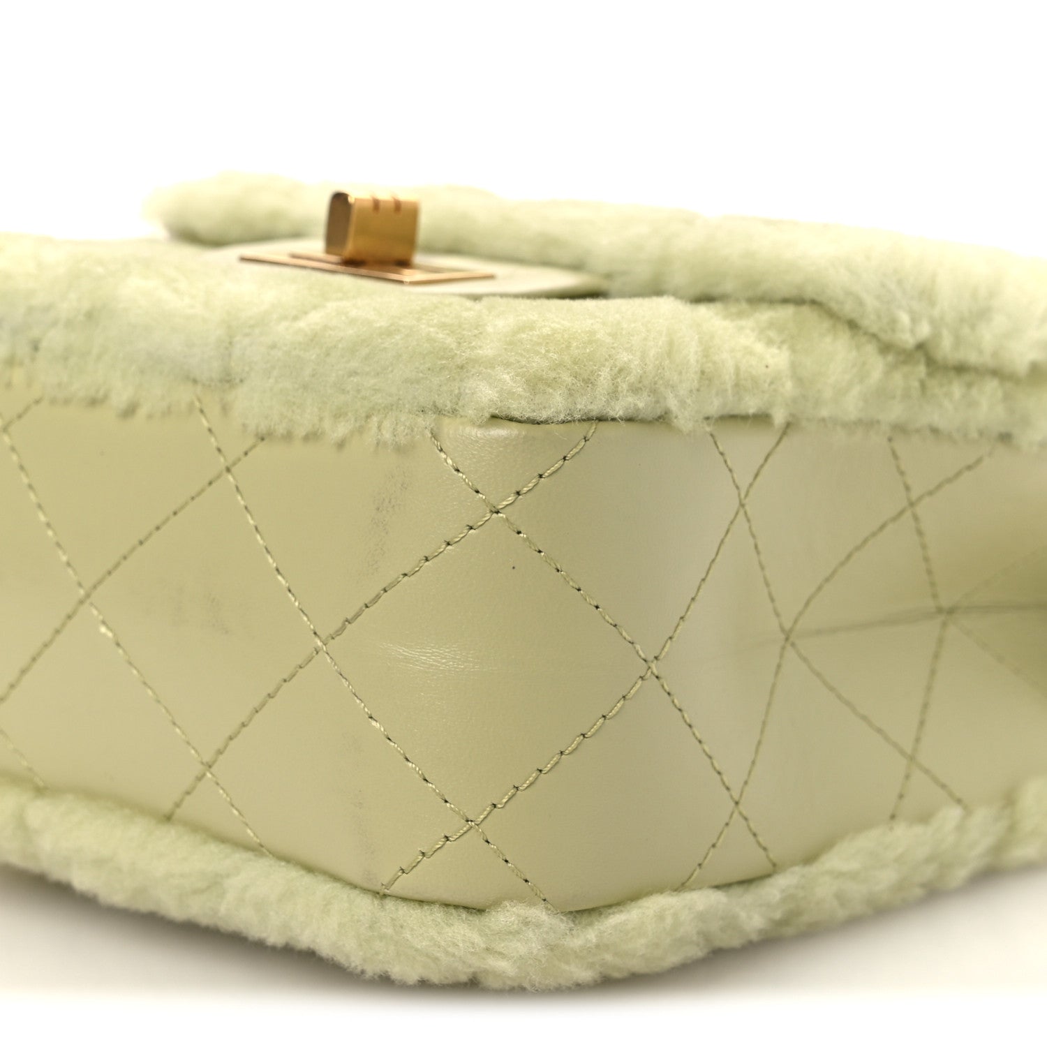 Shearling Aged Calfskin Quilted 2.55 Reissue Mini North South Flap Green