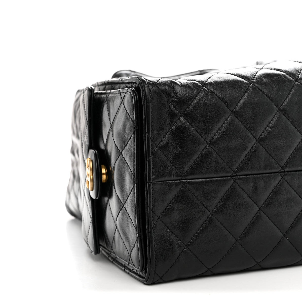 Shiny Crumpled Calfskin Quilted Medium Chanel 25 Handbag Black