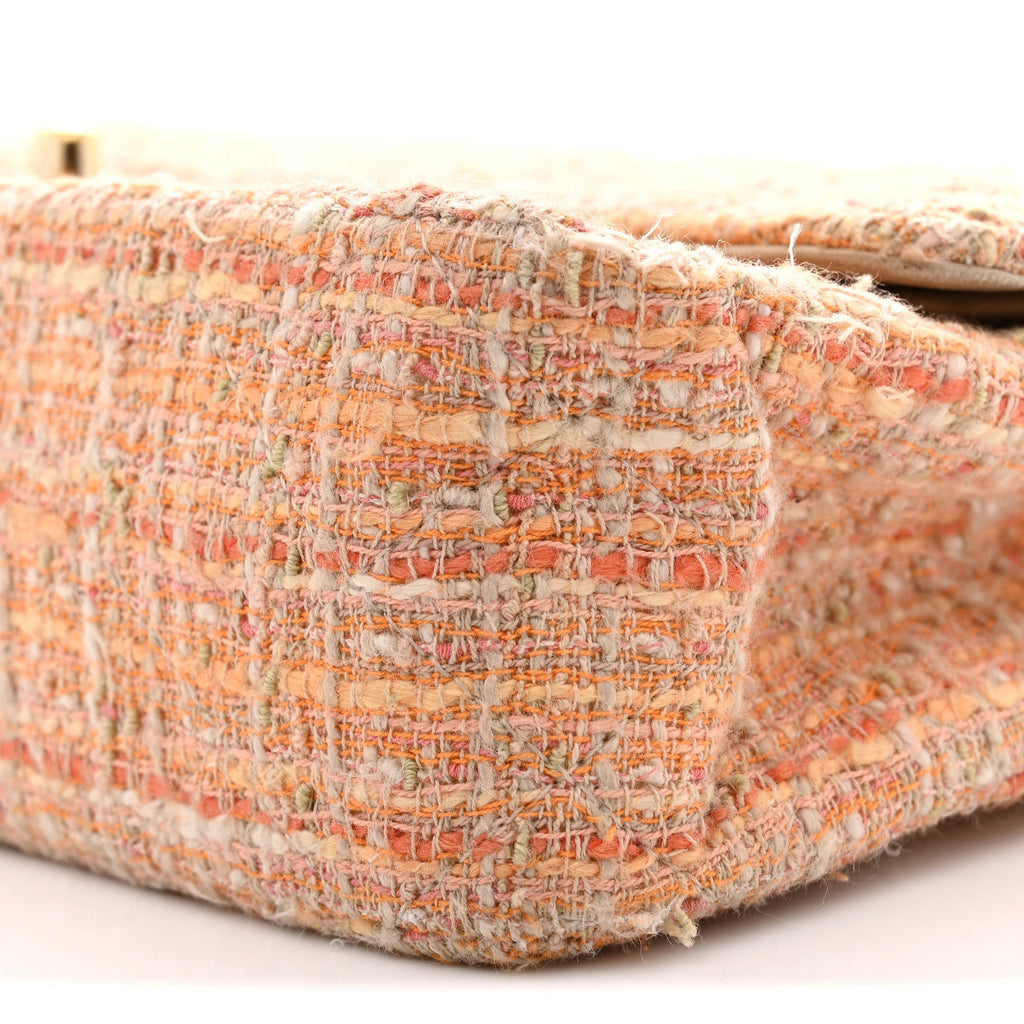 Tweed Quilted Medium Double Flap Orange Beige Multicolor