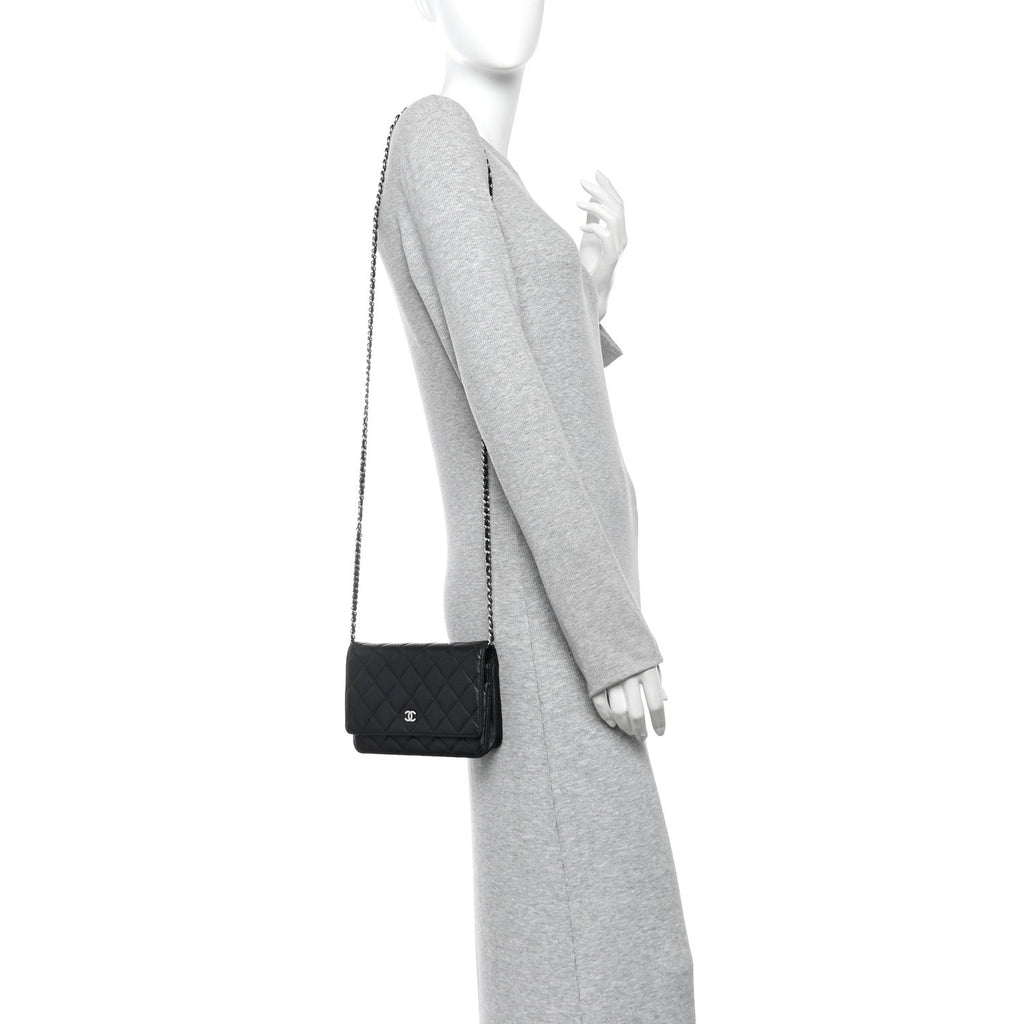 Lambskin Quilted Wallet On Chain WOC Black