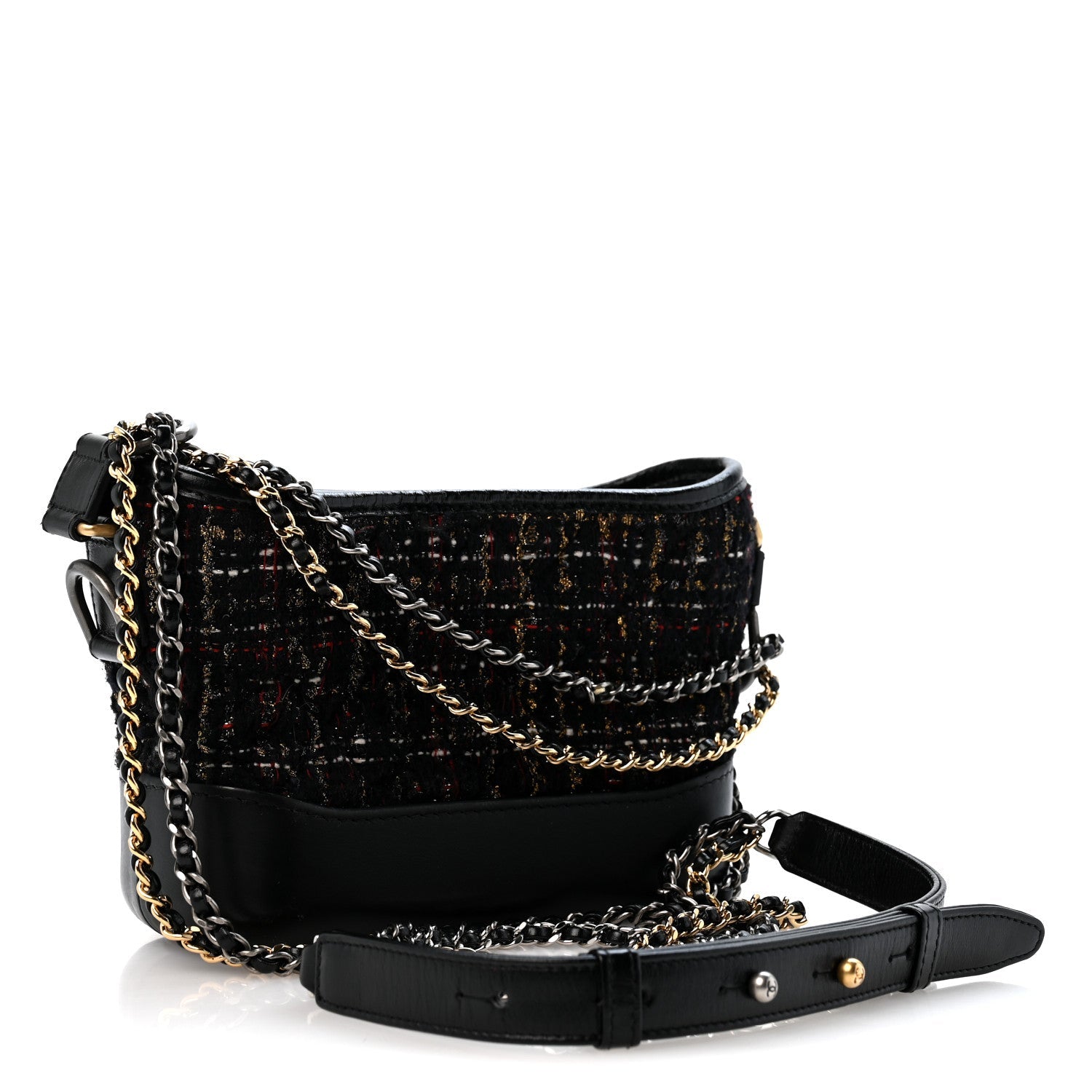 Tweed Calfskin Quilted Small Gabrielle Hobo Black Gold
