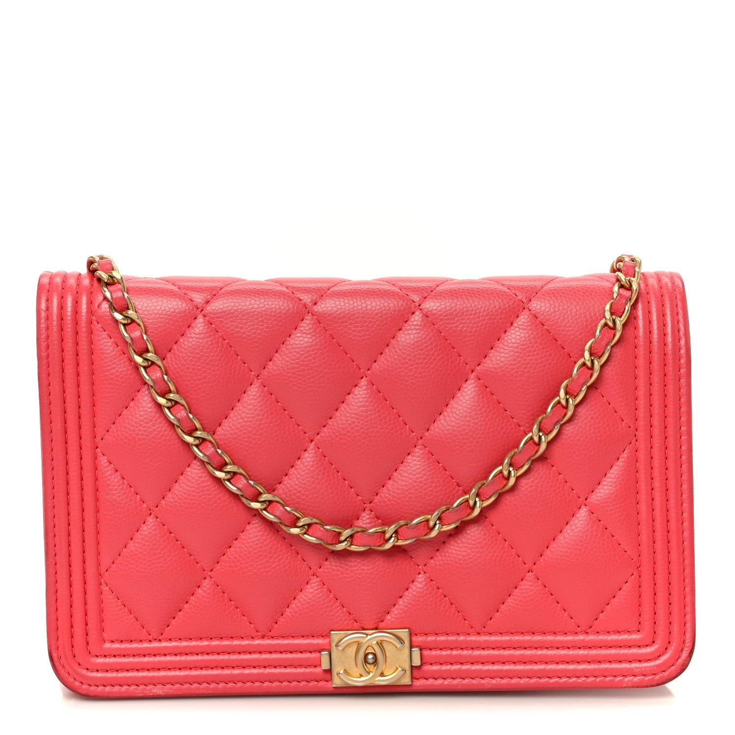 Caviar Quilted Boy Wallet On Chain WOC Dark Pink