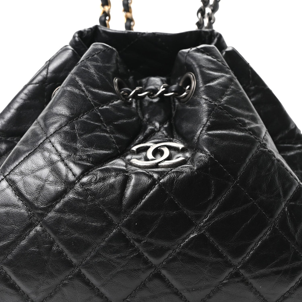 Aged Calfskin Quilted Small Gabrielle Backpack Black
