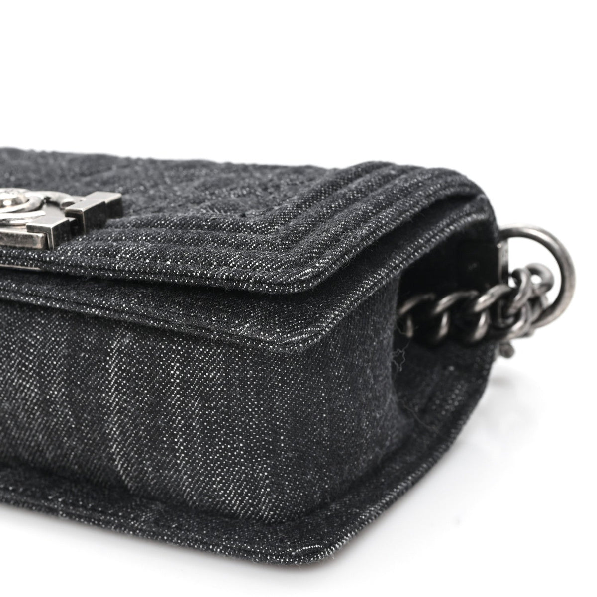 Denim Quilted Small Boy Flap Black