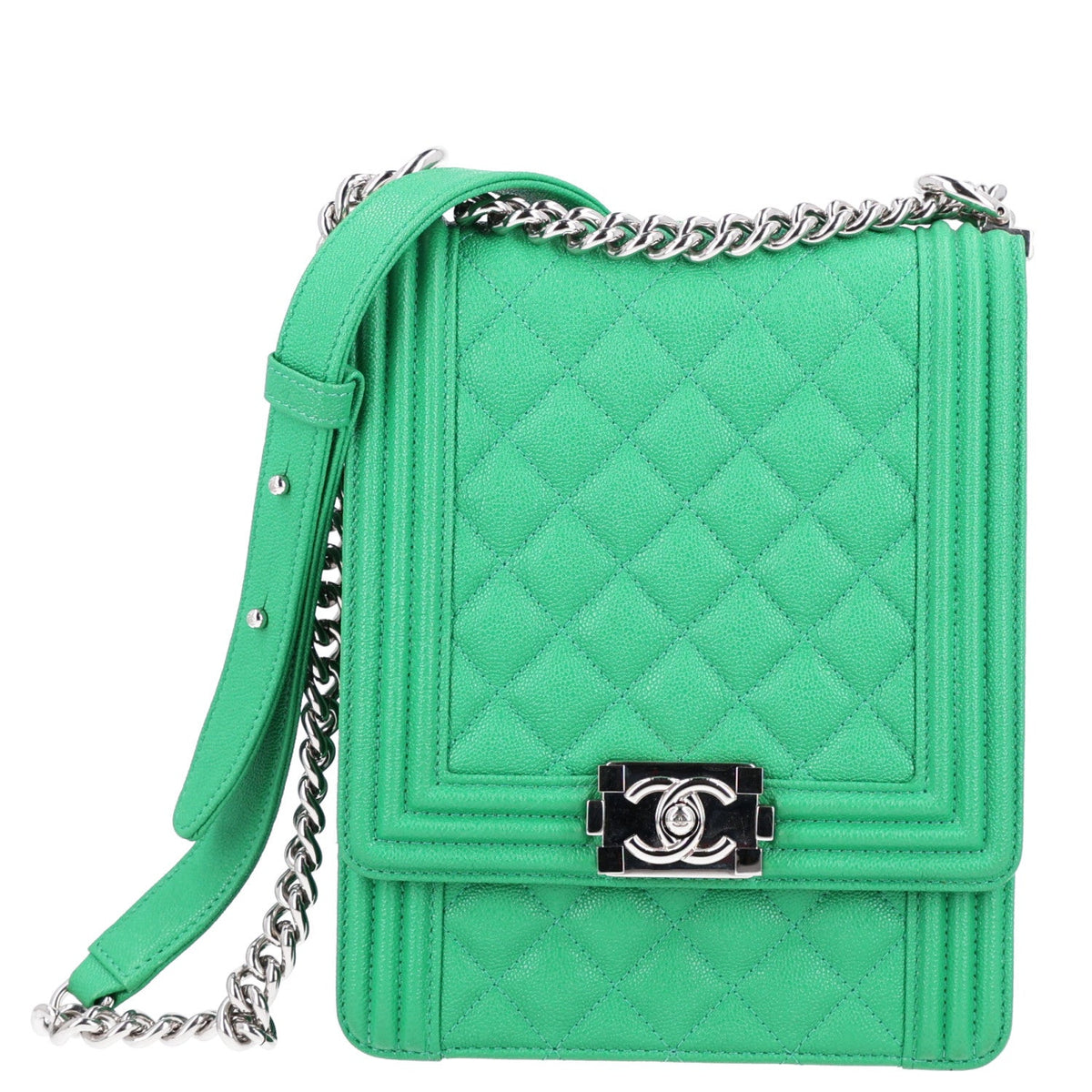 Caviar Quilted North South Boy Flap Green