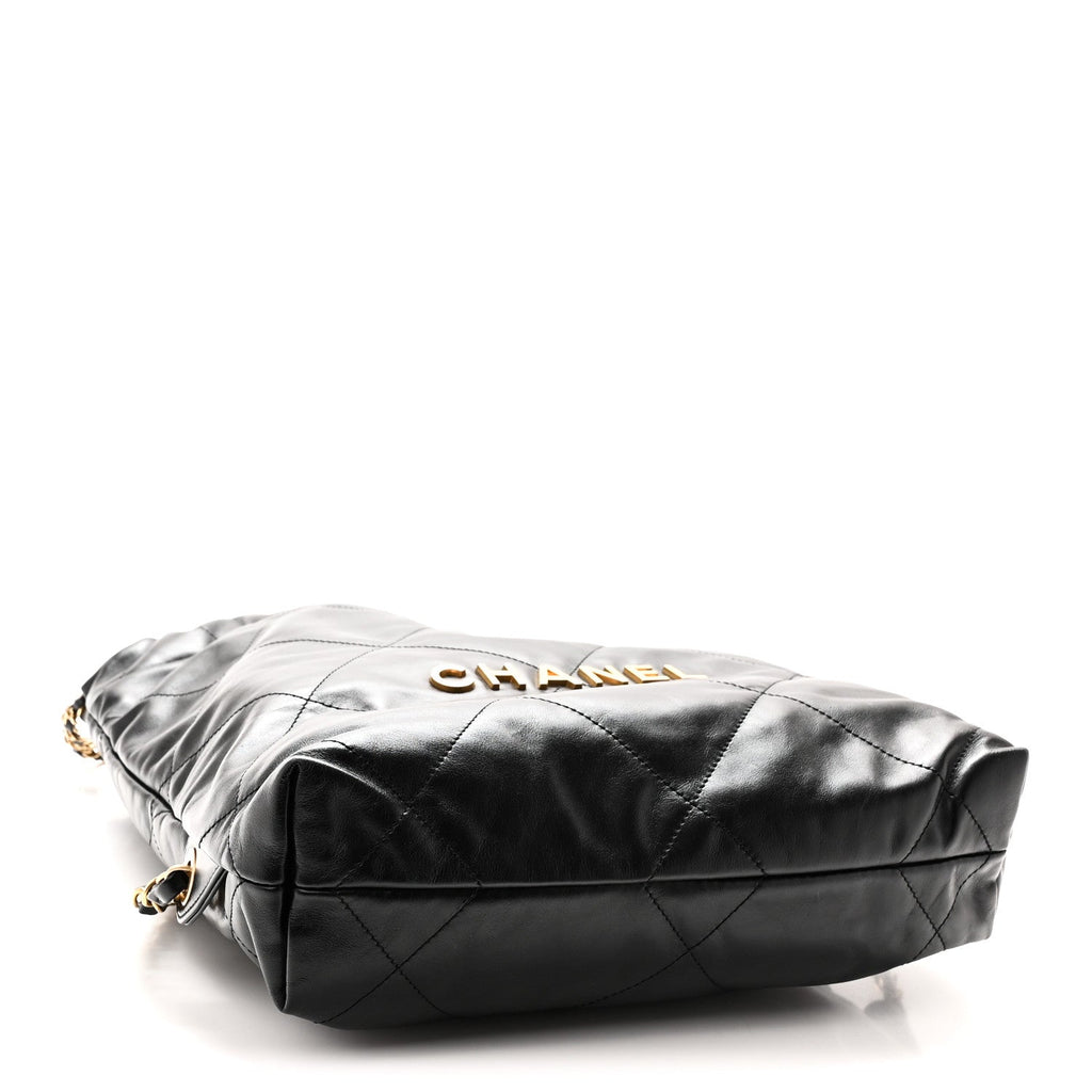Shiny Calfskin Quilted Chanel 22 Backpack Black