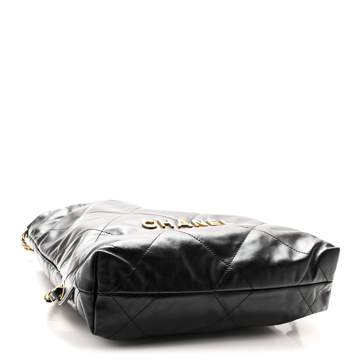 Shiny Calfskin Quilted Chanel 22 Backpack Black