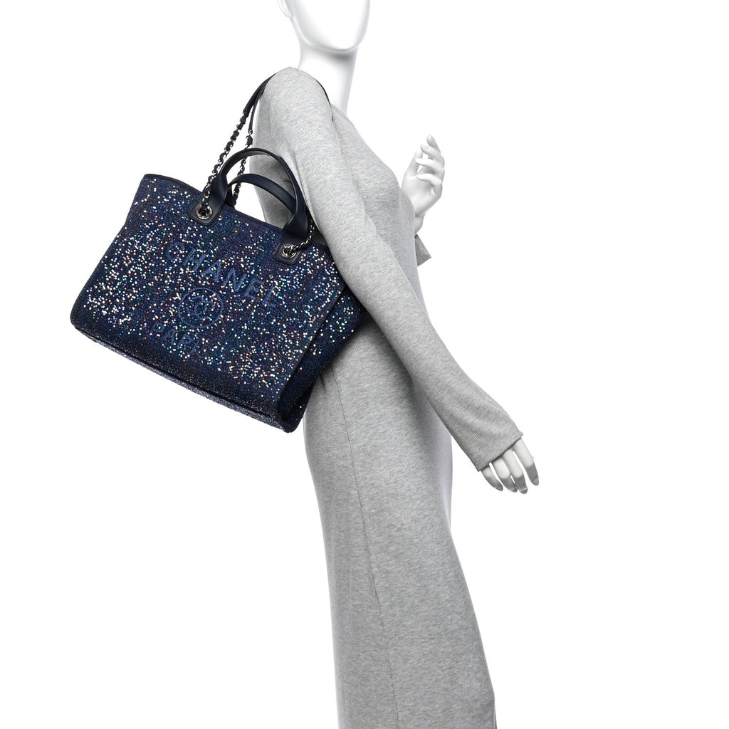 Calfskin Sequin Medium Deauville Tote Blue Multicolor