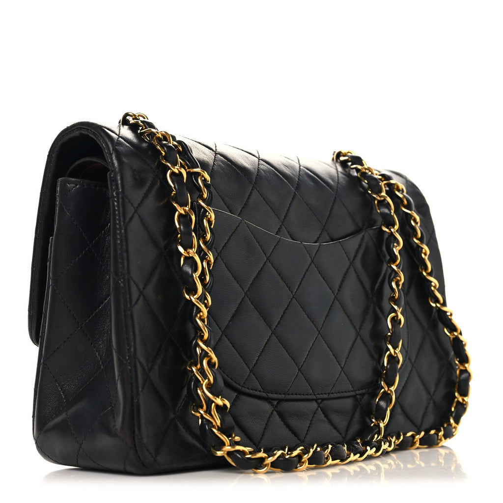 Lambskin Quilted Medium Double Flap Black