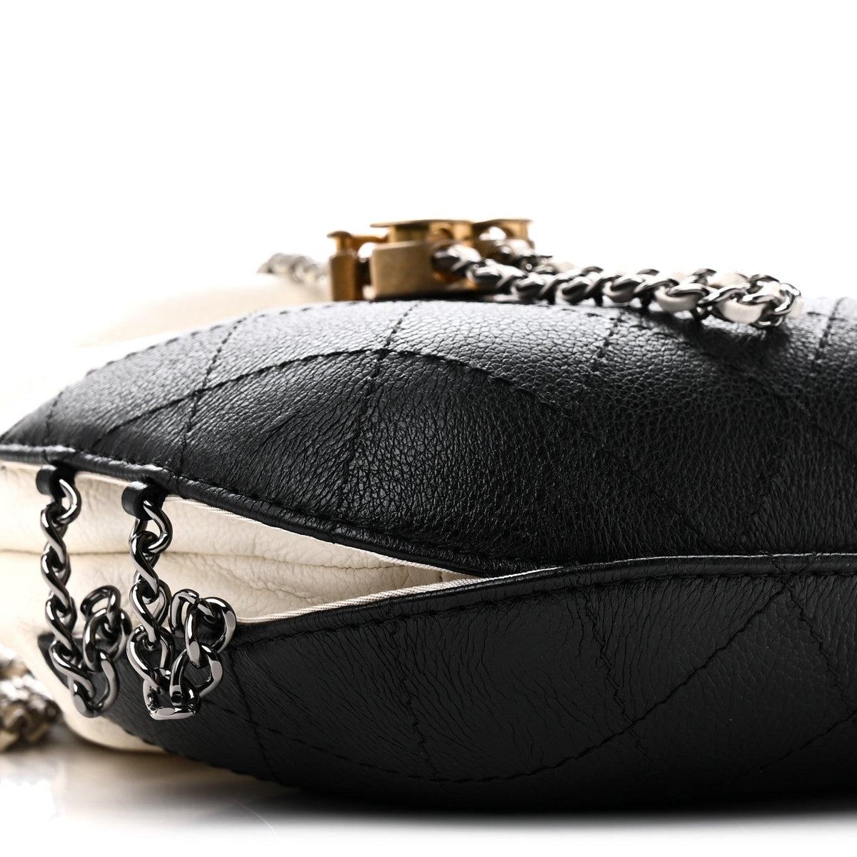 Aged Calfskin Quilted Small Gabrielle Bucket White Black