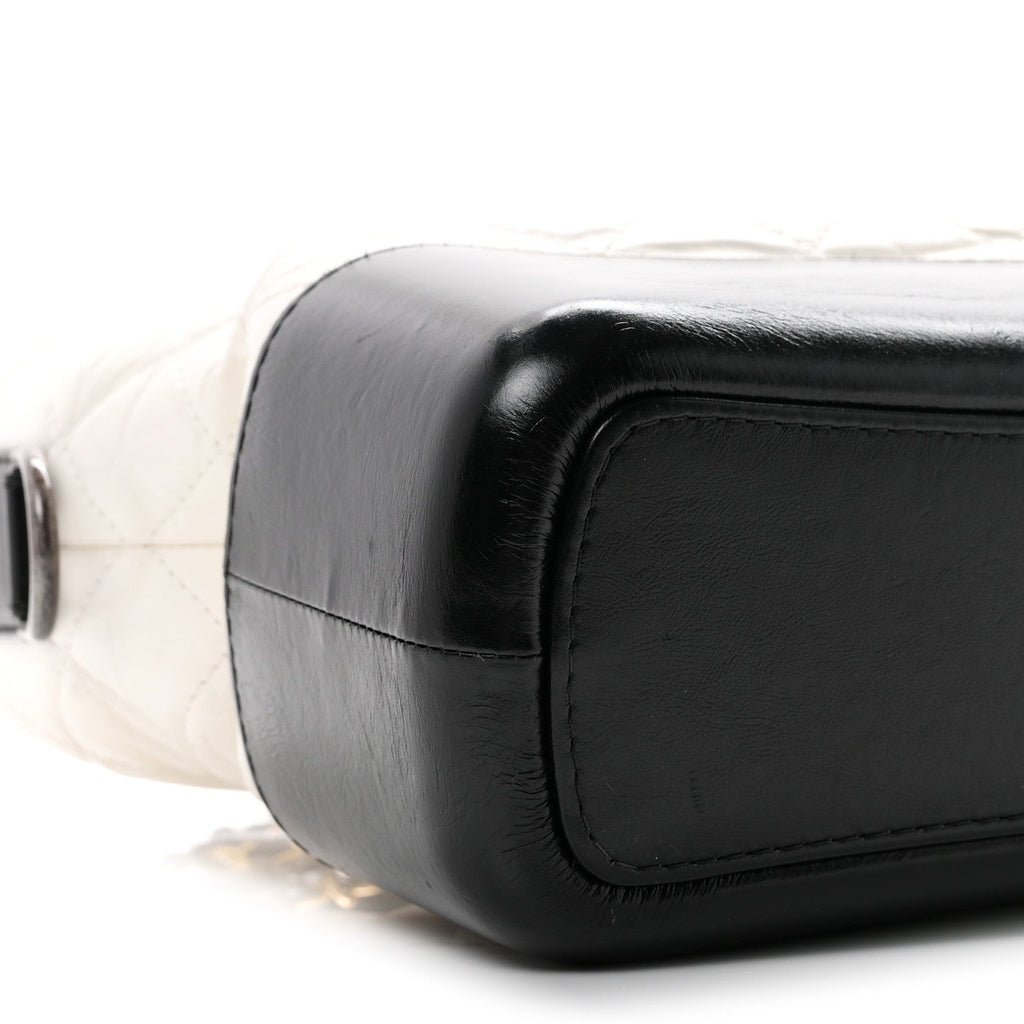 Aged Calfskin Quilted Medium Gabrielle Hobo Black White