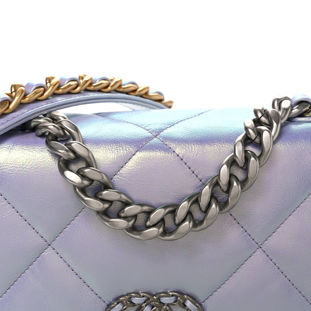 Iridescent Calfskin Quilted Medium Chanel 19 Flap Light Purple Blue