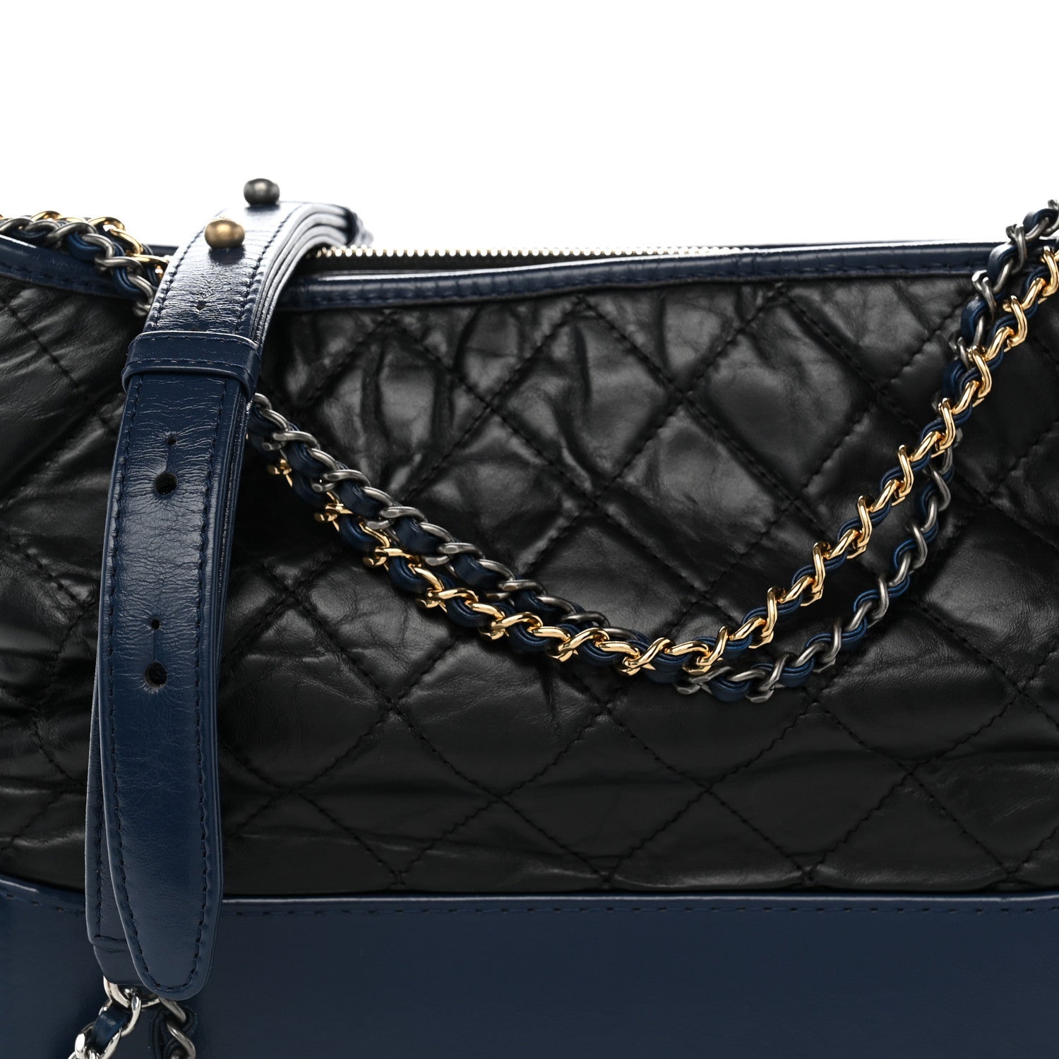 Aged Calfskin Quilted Medium Gabrielle Hobo Black Navy