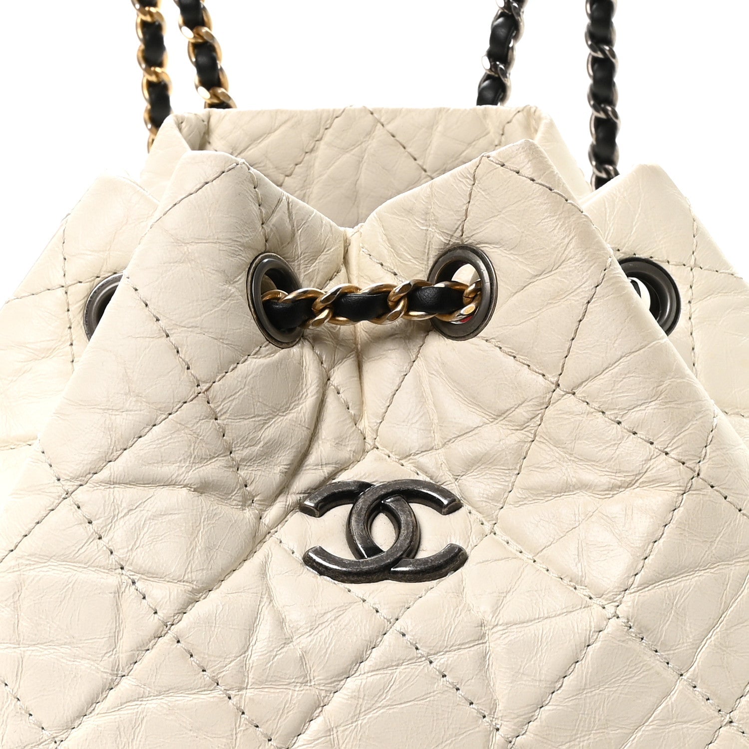 Aged Calfskin Quilted Small Gabrielle Backpack Black White
