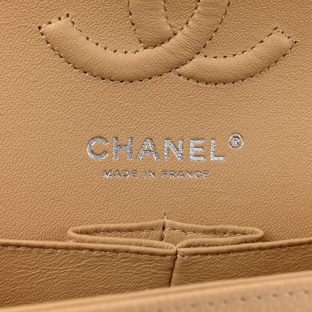 Caviar Quilted Small Double Flap Beige