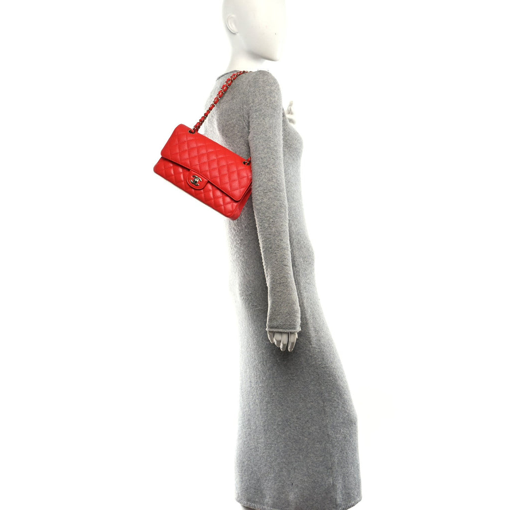 Caviar Quilted Medium Double Flap Red