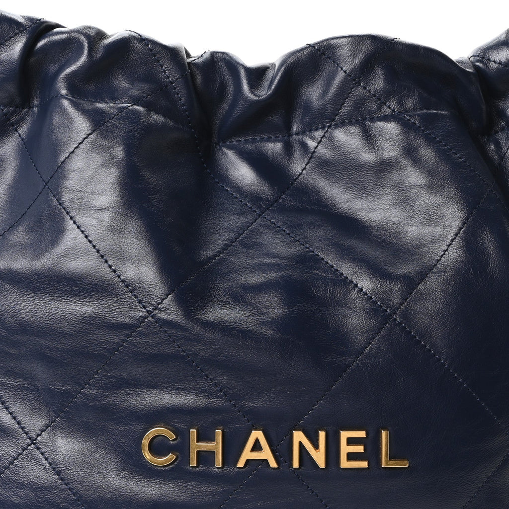 Shiny Calfskin Quilted Small Chanel 22 Navy