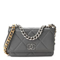 Lambskin Quilted Chanel 19 Wallet On Chain WOC Grey