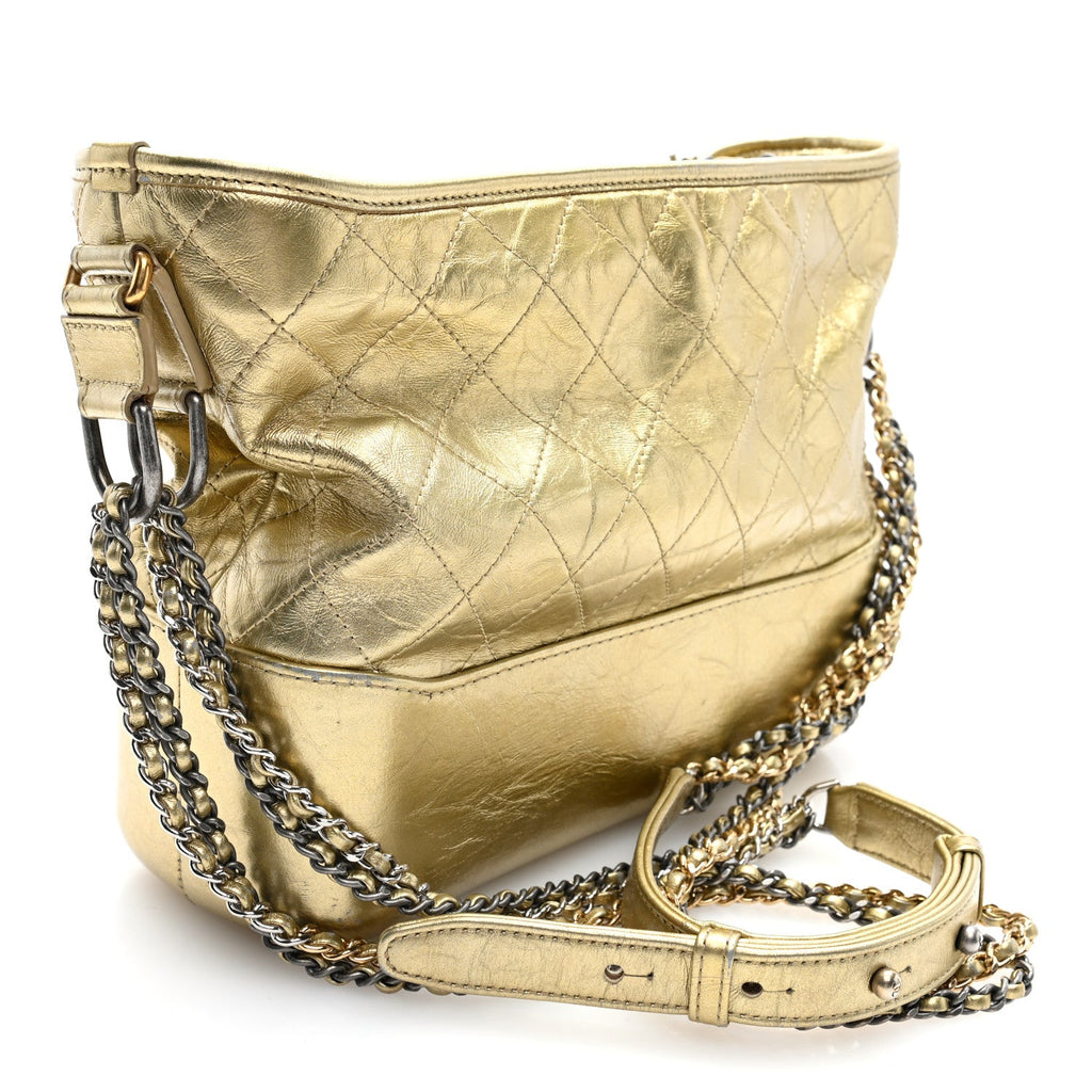 Metallic Aged Calfskin Quilted Medium Gabrielle Gold